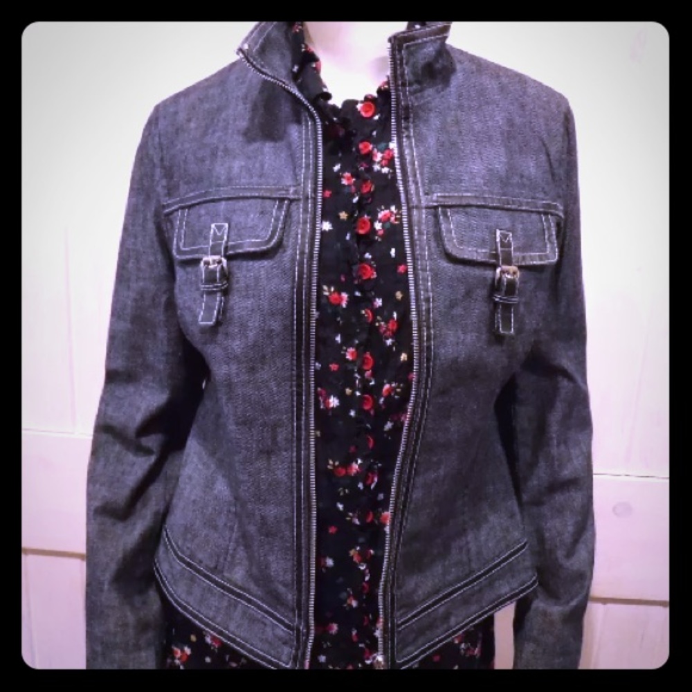 Michael Kors Jean Jacket with Faux leather trim
